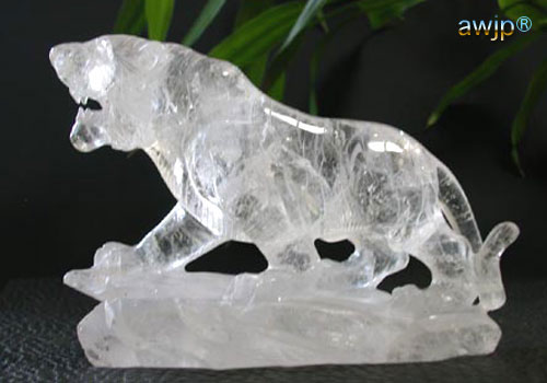 天然水晶 虎の置物-彫刻物 Q-34-2