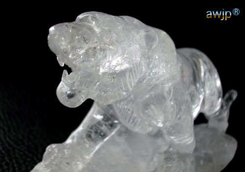 天然水晶 虎の置物-彫刻物 Q-34-4